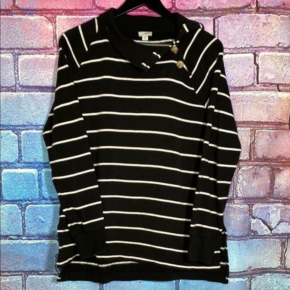 J. Crew Tops - J.Crew Women's Long Sleeve Shirt XS Casual Collard Button Up Black White Stripes